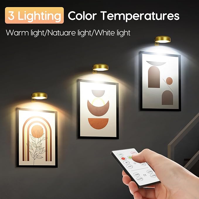 6Pack-Recharge Battery Wall Picture Light with Remote for Painting Gallery Photo Frame Dartboard Portrait Poster,Dimmable Art Display LED Light Indoor Magnetic Mount,3 Lighting & Timer auot-OFF