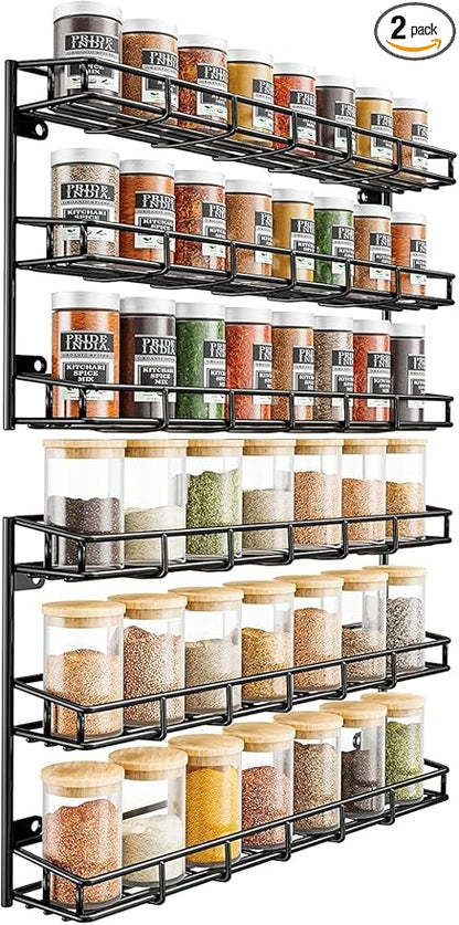 SUFAUY Wall Mounted Spice Rack, 6 Tier Heavy-Duty Metal Shelf for Kitchen Pantry, Black