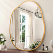Gold Irregular Wall Mirror Aluminum Alloy Frame Asymmetrical Bathroom Mirrors Brushed Metal Vanity Wall Mounted Mirror for LivingRoom Bedroom Entryway Room Home Decor Large 22
