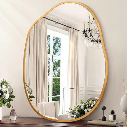 Irregular Wall Mirror Asymmetrical Bathroom Mirror Decorative 18"x26" Gold Asymmetrical Mirrors Aviation Aluminum Alloy Frame for Bathroom, Bedroom, Living Room, Entryway