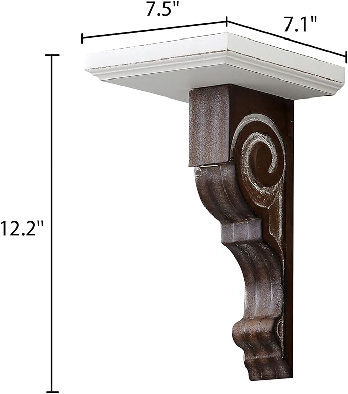 SOFE Small Wood Floating Shelf 12 Inches Tall, Farmhouse Wood Shelf for Wall, Decorative Rustic Candle Holder Shelf, White & Brown, Living Room, Bedroom, Dining Room Decor