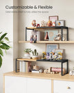SONGMICS HOME Spice Racks, Expandable Cupboard Shelf Orgnizers, Kitchen Counter Shelves, Bamboo and Metal, Space-Saving Shelving, Stackable, Light Bamboo and Ink Black UKCS051B01