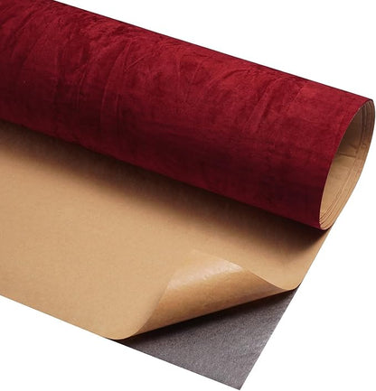 Garnet Velvet Wallpaper Peel and Stick Fabric Felt Wallpaper Wrinkled Textured Self Adhesive Dark Red Velvet Flocking Liner Felt Sheets Contact Paper for Jewelry Drawers Cabinets 17.7"x80"