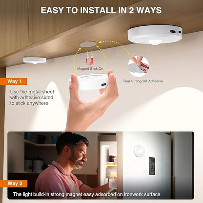 Puck Lights Cordless with Remote Control, 2200mAh Rechargeable Under Counter Lighting,3 Color Temperatures Dimmable Under Cabinet,Closet Light,Tap Light for Hallway (White, 3PCS)