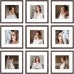12x12 Picture Frame Set of 9, Display Pictures 8x8 with Mat or 12x12 without Mat, Multi Collage Gallery Square Photo Frames for Wall or Tabletop, Brown