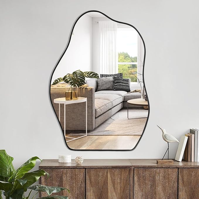 POZINO Irregular Mirror, 28"x20" Asymmetrical Wall Mirror, Modern Odd Shaped Mirrors, Abstract Frameless Mirrors for Wall Decor Living Room Bathroom Bedroom Entryway, Hangs Vertically or Horizontally