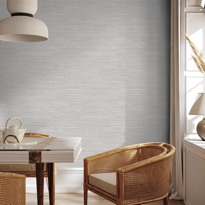 Tempaper Textured Pewter Grey Horizontal Faux Grasscloth Removable Peel and Stick Wallpaper, 20.5 in X 16.5 ft, Made in The USA