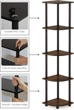 Furinno TURN-N-TUBE Corner Shelf, 5-Tier Corner Bookshelf, Open Storage Shelves, for Organization and Storage, Living Room, Home Office, Garage, Bedroom, Walnut