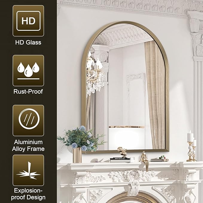 Bathroom Arched Wall Mirror Brushed Metal Vanity Wall Mounted Mirror for LivingRoom Bedroom Entryway Room Vanity Home Decor 28