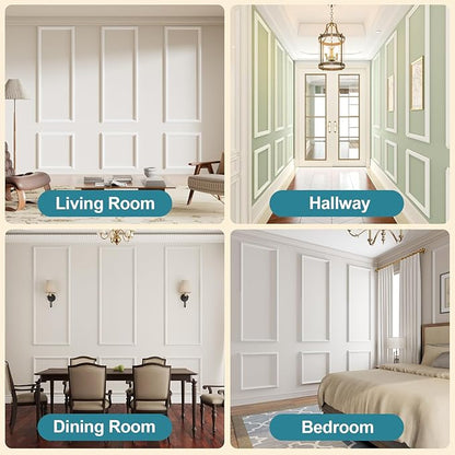 Precut Wall Molding Kit - Paintable Wainscoting Panels Ready-to-Assemble Accent Wall Kit, Modern Molding Trim Decor for Living Room Bedroom Hallway Kitchen Island (3 Set 56 x 23 in)