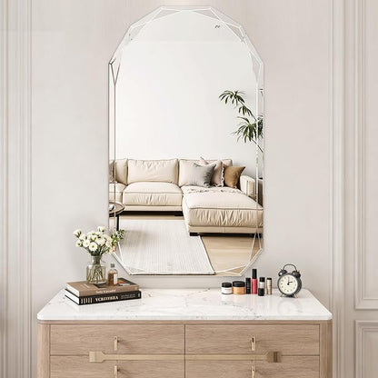 Suidia Bathroom Mirror, 30"x 48" Wall Mirror, Frameless Bathroom Mirror with Beveled Edge for Bedroom, Living Room, Entryway, Hallway, Arched Shape