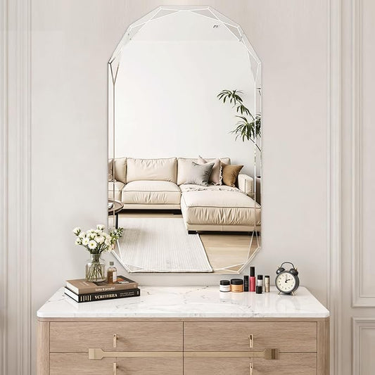 Suidia Bathroom Mirror, 30"x 48" Wall Mirror, Frameless Bathroom Mirror with Beveled Edge for Bedroom, Living Room, Entryway, Hallway, Arched Shape