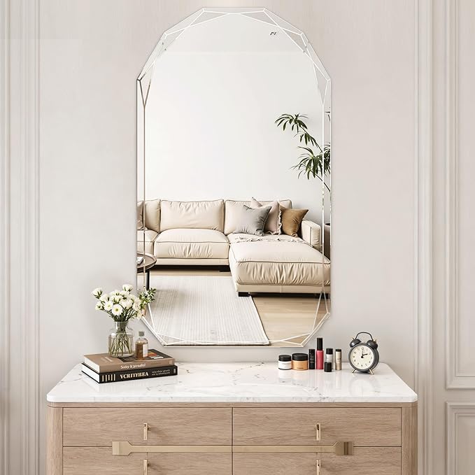 Suidia Bathroom Mirror, 30"x 48" Wall Mirror, Frameless Bathroom Mirror with Beveled Edge for Bedroom, Living Room, Entryway, Hallway, Arched Shape