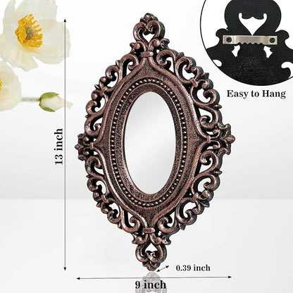 Cityelf 2 Set Oval Wood Carved Wall Mirror Baroque 3D Relief Rustic Home Decor Small Decorative Hanging Mirrors for Living Room, Bedroom Entrance Wall Sculpture