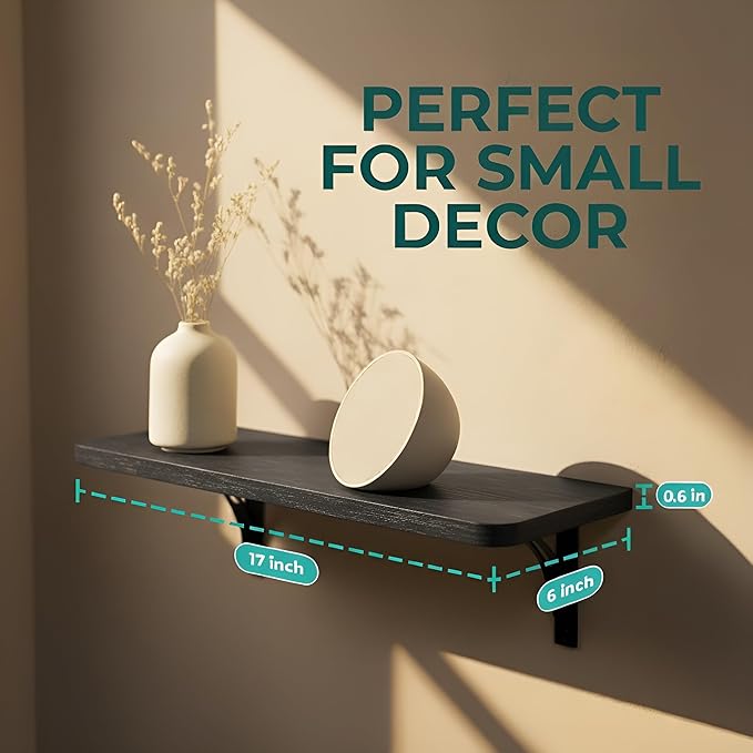 Willowy Reinforced Steel Bracket Black Wall Shelves for Bedroom - Easy to Install, Template and Video Included - Long Black Wall Shelf, Hanging Shelf, Wall Shelf, Wall Bookshelf