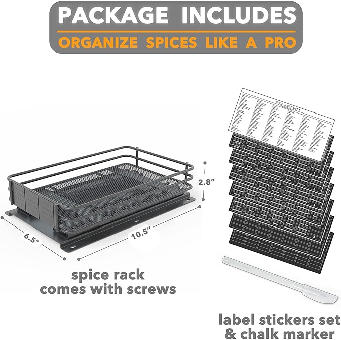 SpaceAid Pull Out Spice Rack Organizer for Cabinet, Heavy Duty Slide Out Seasoning Kitchen Organizer, Cabinet Organizer, with Labels and Chalk Marker, 6.5