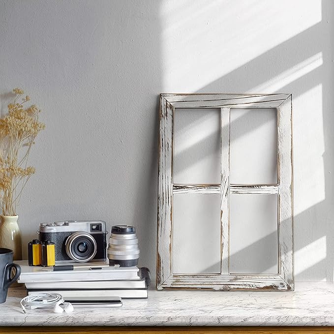 CALIFORNIA CADE ELECTRONIC Rustic Wall Decor-Home Decor Window Barnwood Frames -Room Decor for Home or Outdoor, Not For Pictures, Set of 2 (White)