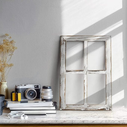 CALIFORNIA CADE ELECTRONIC Rustic Wall Decor-Home Decor Window Barnwood Frames -Room Decor for Home or Outdoor, Not For Pictures, Set of 2 (White)