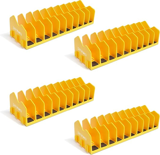 Plier Organizer & Rack (4-Pack, Yellow) – 40-Slot High-Visibility Tool Holder for Toolbox Drawers – Non-Slip Base, Interlocking Modular Storage for Pliers, Cutters & Wrenches