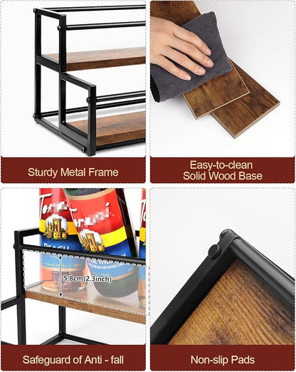 2 Pack Coffee Syrup Organizer Stand, 2-Tier Syrup Holder Rack for Coffee Bar Accessories & Liquor Bottle Display Shelf, Space-Saving Coffee Station Organizer for Syrup, Liquor, Dressing