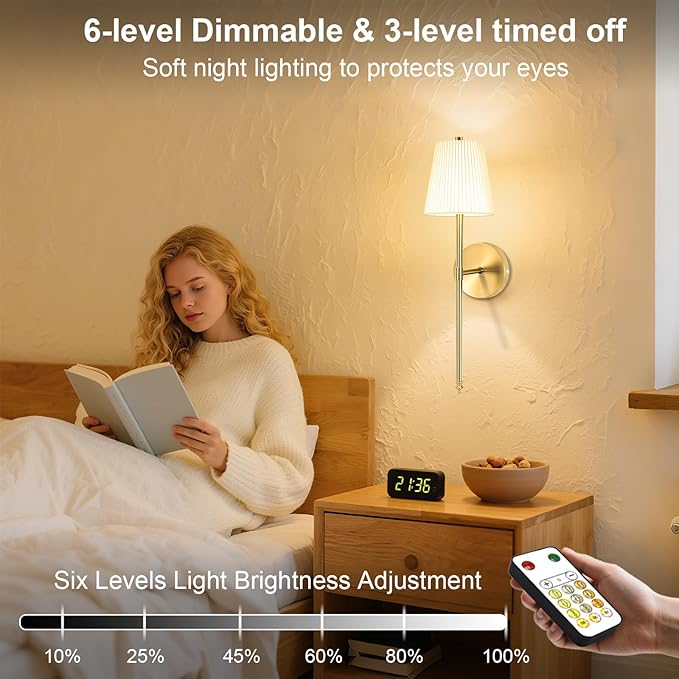 10000mAh Battery Operated Wall Sconces Set of One, Gold Rechargeable Wall Lights with Remote & Touch Control,Dimmable 3 Color Temperature Wall Decor for Bedroom Living Room Hallway