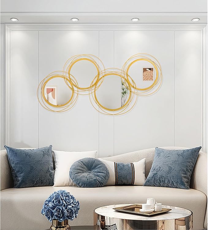 4 Pack Gold Circle Mirror Set, Wall Metal Framed Mirror Modern Glass Decorative Mirrors for Living Room Bedroom Entryway Home Decor 16x32 Inch