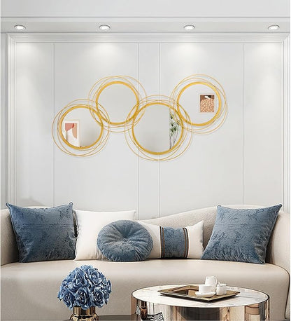 4 Pack Gold Circle Mirror Set, Wall Metal Framed Mirror Modern Glass Decorative Mirrors for Living Room Bedroom Entryway Home Decor 16x32 Inch