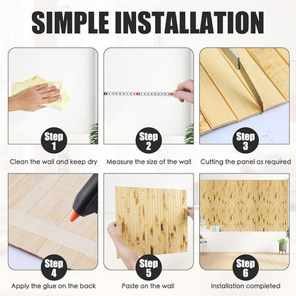 FONUNO Bamboo Wall Panel for Interior Decoration Bamboo Pole Wrap Roll Natural Wainscoting Paneling Decorative Wall Slat Covering for Living Room, Bedroom, Office (12 Inch x 96 Inch, Light Burned)