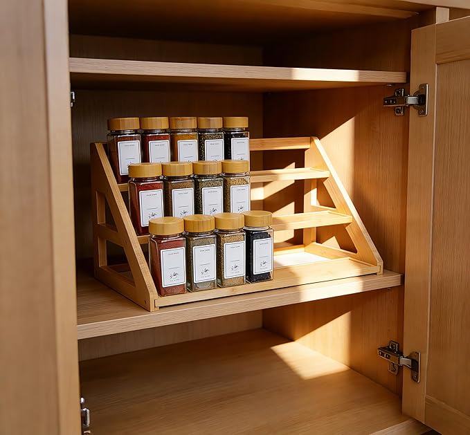 Spice Rack - Bamboo Spice Rack Organizer for Cabinet Countertop