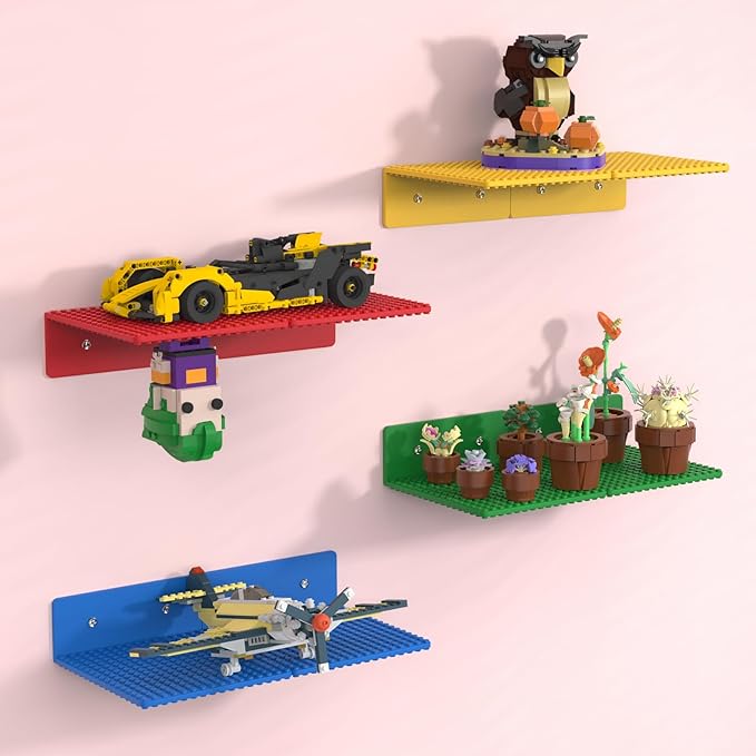 8-Pack Small Floating Shelves for Wall Compatible with Lego Building Bricks, 5x5.5inch Dual‑Sided 16x17 Studs for Toy Brick Storage and Display, ABS Display Shelves for Room Decor, Multicolor