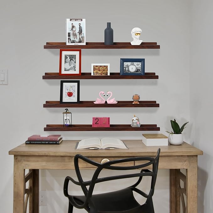 Long Floating Shelves Set of 4,Wood Picture Shelf for Wall with Ledge,Photo Frames Display Shelves Wall Mounted Rustic for Living Room Bedroom Kids Nursery,Home Decor Dark Walnut (36 Inches )