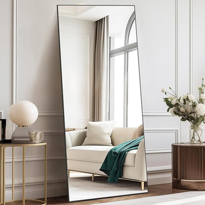 DUMOS Full Length Mirror with Stand 64"x21" Floor Standing Aluminum Frame for Bedroom Body Hanging Leaning Modern Simple Home Decor Shatter-proorf Nano Glass for Wall Living Room Cloakroom Black