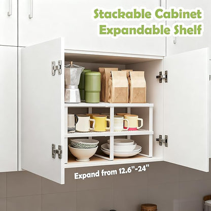2 Pack Expandable Cabinet Shelves Organizer Width 11'' Stackable Kitchen Counter Storage Shelves,Adjustable Width Pantry Shelf Spice Rack