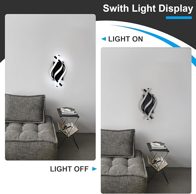 DELIPOP Wall Sconces, Spiral Modern LED Wall Sconce Lighting, 21W 6500K Cool White Indoor Wall Light Wall Light Fixtures, Acrylic LED Wall Lamp for Bedroom Bathroom Living Room Hallway Balcony