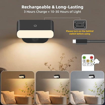 Wall Sconces Battery Operated with Timer, Rechargeable Wall Lights with Touch & Remote Control, Dimmable Stick On Wall Lights, Battery Powered Wall Lamp for Bedroom, Hallway