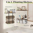 Floating Shelves Over Toilet, Wall Mounted Bathroom Organizer Shelf with Storage Basket for Toilet Paper, Wood Wall Shelves with Towel Rack for Bathroom Bedroom(Dark Brown, Set of 4, 16 in)