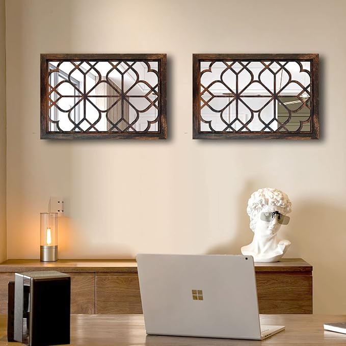 Wocred Set of 2 Rectangular Wall Mirror,Gorgeous Rustic Farmhouse Accent Mirror,Caramel Color Entry Mirror for Bathroom Renovation,Bedrooms,Living Rooms and More(11”x15”)