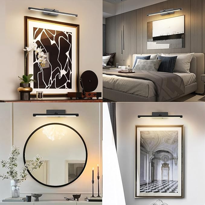 Picture Light for Wall Battery Operated, 20" Rechargeable Art Light with Remote and Timer for Painting, 9000mAh Wireless Wall Light for Display, Artwork, Portrait, Gallery, Black