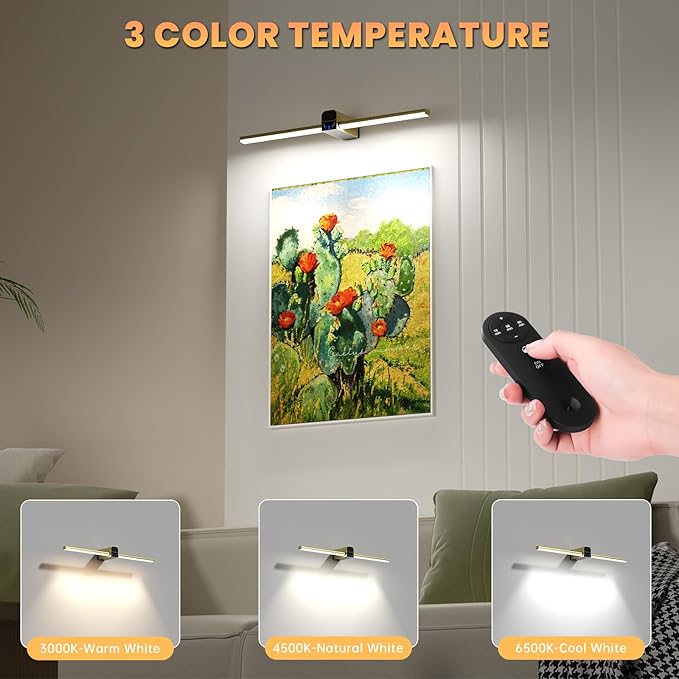 Lightbiz Picture Light for Wall 20inch, 10000mAh Rechargeable Battery Operated Cordless Dimmable Wall Lights for Picture on Wall with Remote Timmer, Picture Lights for Gallery Artwork, Paintings