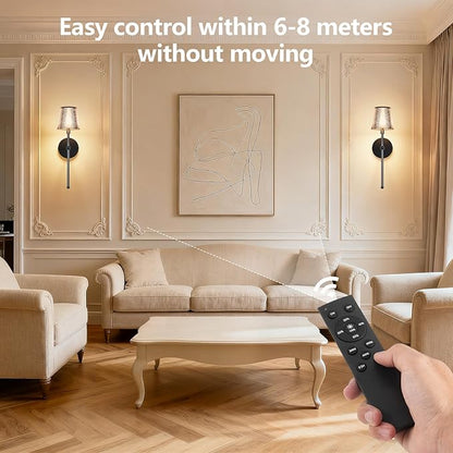 Kimjo Battery Operated Wall Sconce Set of 2, 5200mAh Rechargeable Wireless Wall Sconces Lights with Dimmable Timer Remote, Cordless Black Wall Light for Bedroom Living Room Hallway Decor