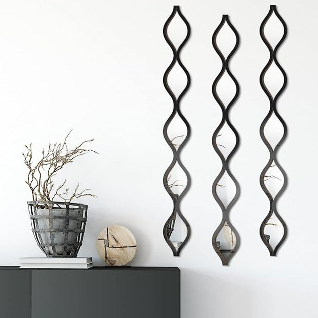 Yulejo 3 Pcs Acrylic Teardrop Mirror Decor Narrow Wall Decor Boho Vintage Wall Art for Apartment Home Living Room Bathroom Bedroom Hallway (Black Edge)