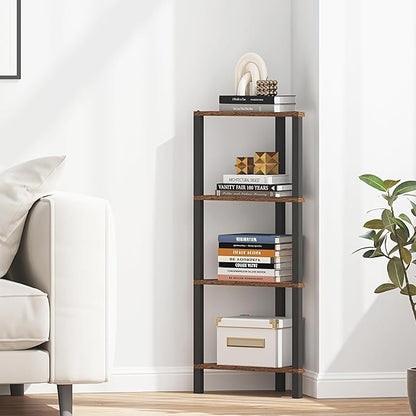 TUTOTAK Corner Shelf, 4-Tier Corner Bookshelf for Small Space, Narrow Display Corner Shelf Stand with Storage Rack, for Living Room, Bedroom, Rustic Brown BS05BB004