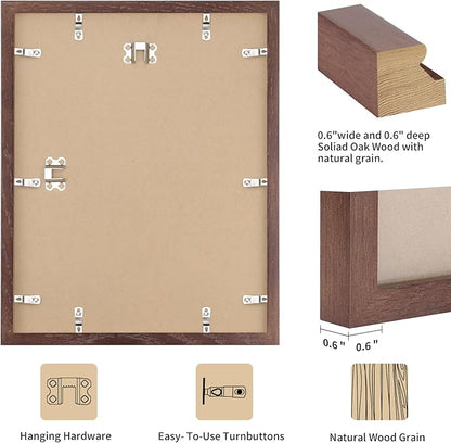 puthiac 16x20 Solid Oak Wood Picture Frame, Fits 12x16 with Mat or 16x20 Without Mat, Wall Display Only, Vertical or Horizontal, Plexi Front, 1 Pack, Walnut