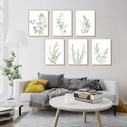 NCYEL Botanical Plant Wall Art Boho Bathroom Decor Wall Art Prints Light Green Eucalyptus Leaf Picture Canvas Wall Art Minimalist Floral Wall Decor for Bedroom Living Room Bathroom Kitchen Unframed