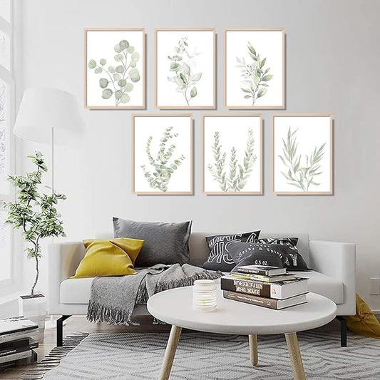 NCYEL Botanical Plant Wall Art Boho Bathroom Decor Wall Art Prints Light Green Eucalyptus Leaf Picture Canvas Wall Art Minimalist Floral Wall Decor for Bedroom Living Room Bathroom Kitchen Unframed