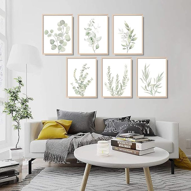 NCYEL Botanical Plant Wall Art Boho Bathroom Decor Wall Art Prints Light Green Eucalyptus Leaf Picture Canvas Wall Art Minimalist Floral Wall Decor for Bedroom Living Room Bathroom Kitchen Unframed