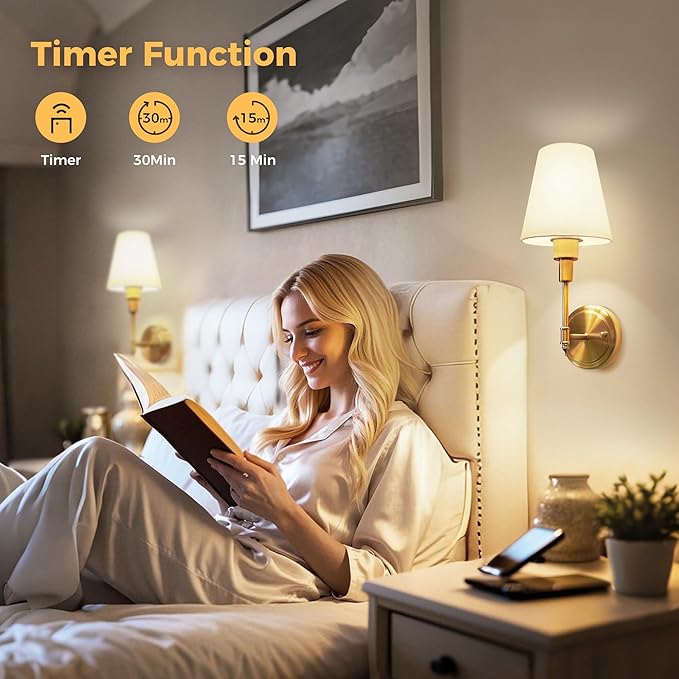 DORESshop Battery Operated Wall Sconce Set of 2, Wall Light Wireless Easy to Install, Dimmable and Adjustable Sconces Wall Decor, Rechargeable Wall Lamp for Bedroom, Living Room, Gold 14.8in