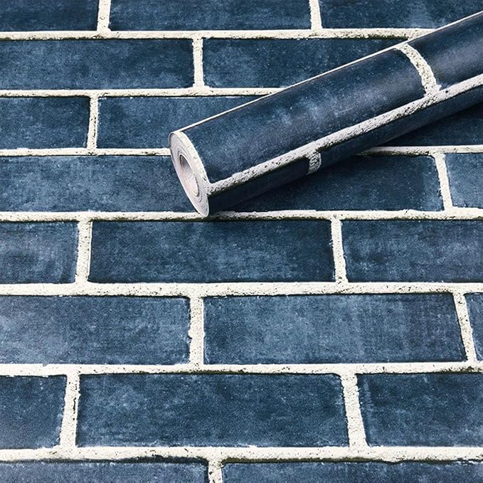HeloHo 17.7" X 118" Blue Brick Wallpaper Peel and Stick Self-Adhesive Removable Wall Paper Brick 3D Textured Wallpaper for Kitchen Backsplash Living Room Bedroom Decor