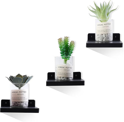 Small Floating Shelf, Set of 3 Black Shelf for Wall Decor Storage Wall Mounted Small Shelf for Bedroom Living Room Bathroom Kitchen -5x5 Inch