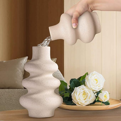 Ceramic Vases Set of 2-White Vase for Modern Home Decor, Flower Vases for Aesthetic Room Decor,Boho Decor Wedding Dinner Table Party Office Centerpiece Table Decorations (A White)